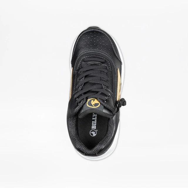 Billy Footwear (Kids) - Mid Top Goat Hoop Black/Gold Faux Leather Trainers - Image 3